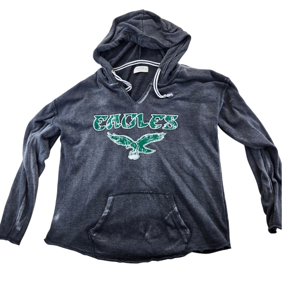 Ocean Drive Hoodie Women M Gray Eagles OD-5419 Pullover Acid Wash Distress Logo